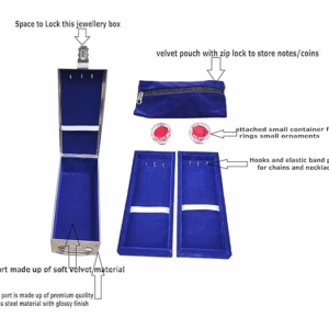 Stainless Steel Safe Bank Locker Jewellery Ornaments Storage Box with Cushion- with Velvet Lining Size-10.2 Inch (Blue) - Image 2