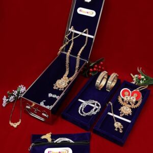 Stainless Steel Safe Bank Locker Jewellery Ornaments Storage Box with Cushion- with Velvet Lining Size-10.2 Inch (Blue)