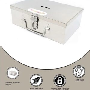 Stainless Steel Storage Boxes - Multi-Purpose Safe Locker and Cash Box with Removable Tray - Image 5