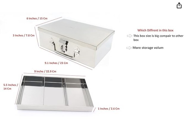 Stainless Steel Storage Boxes - Multi-Purpose Safe Locker and Cash Box with Removable Tray