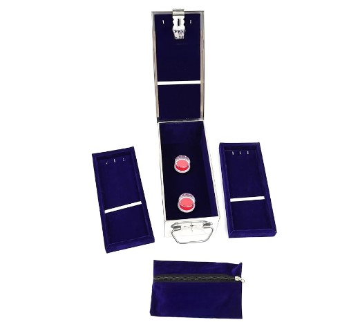 Stainless Steel Safe Bank Locker Jewellery Ornaments Storage Box with Cushion- with Velvet Lining Size-10.2 Inch (Blue)