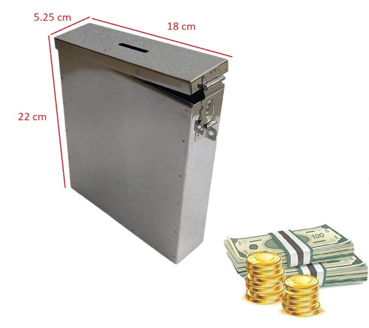 Coin Box/Piggy Bank/Donation/Suggestion Box/Antique Coin Bank Box Money Organiser/Coin Money Bank Piggy Bank Money Bank Stainless Steel Body Size- L-5.25 CM, W-18 CM, H-22 CM